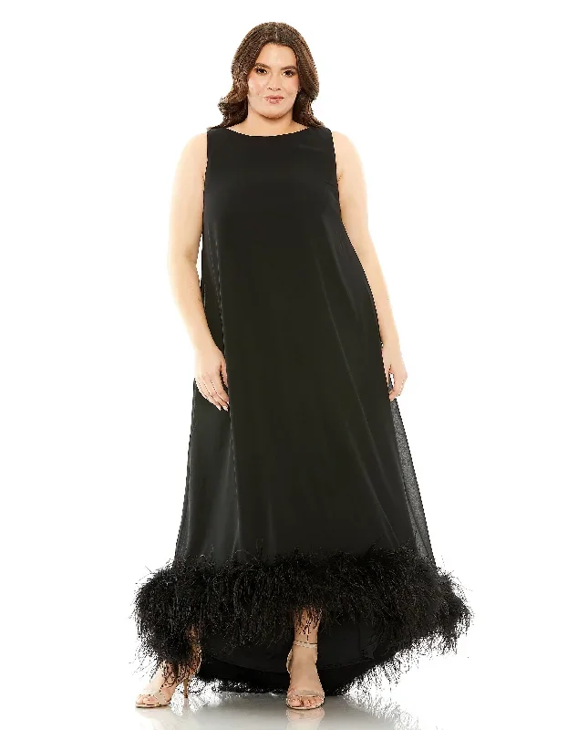 High Neck Feather Hem Gown