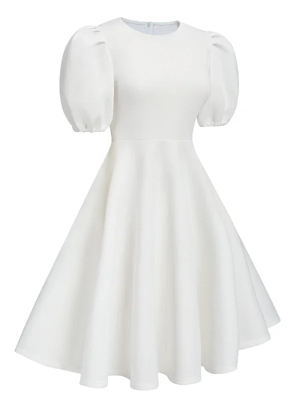 1950s-round-neck-puff-sleeve-a-line-dress