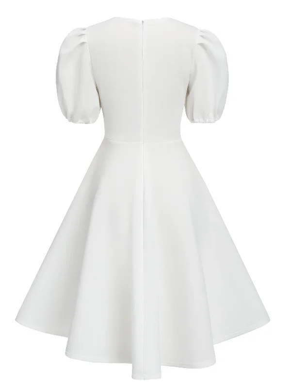 1950s-round-neck-puff-sleeve-a-line-dress