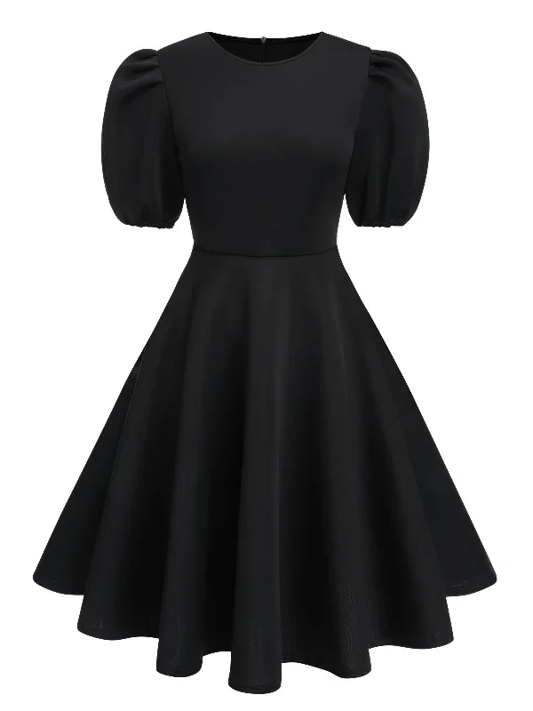 1950s-round-neck-puff-sleeve-a-line-dress