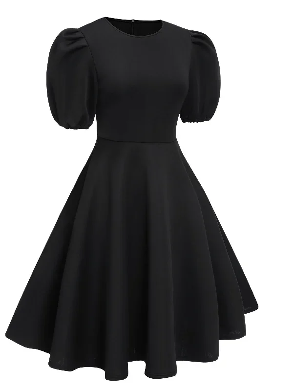 1950s-round-neck-puff-sleeve-a-line-dress