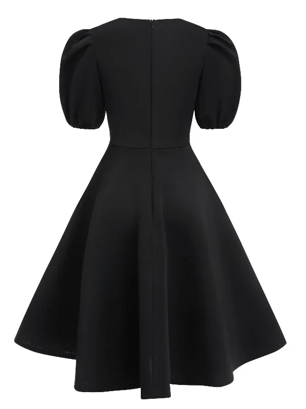 1950s-round-neck-puff-sleeve-a-line-dress