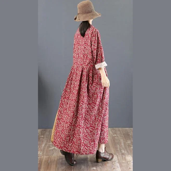 2018-red-long-cotton-dress-loose-fitting-lapel-collar-traveling-clothing-long-sleeve-autumn-dress