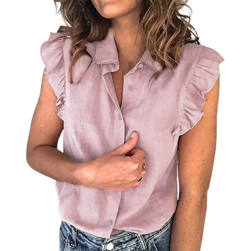 2020-blouse-women-casual-summer-solid-color-stand-collar-short-sleeve-slim-blouse-womens-clothing-блузка-женская