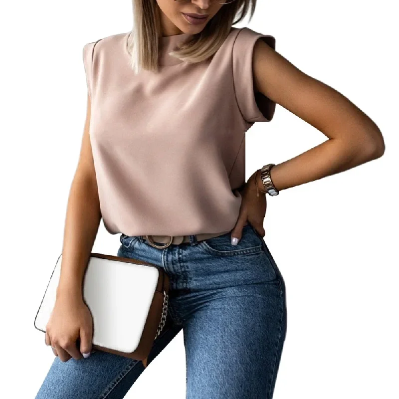 2020-blouse-women-casual-summer-solid-color-stand-collar-short-sleeve-slim-blouse-womens-clothing-блузка-женская