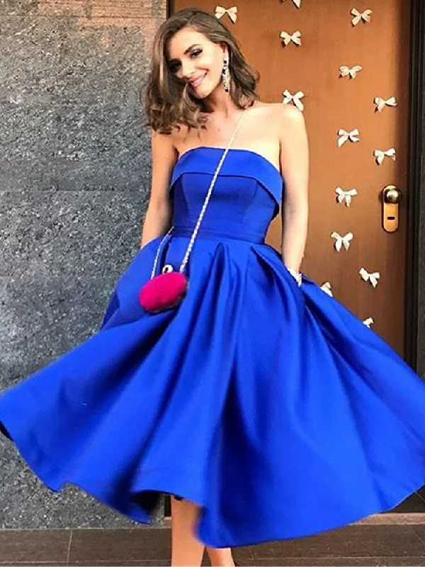 FashionSierra - Royal Blue Satin Prom Dress