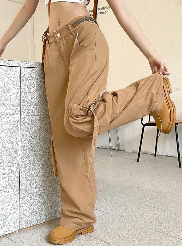 TastyHottie - SIDE POCKET STITCHING LOW WAIST STRAIGHT PANTS