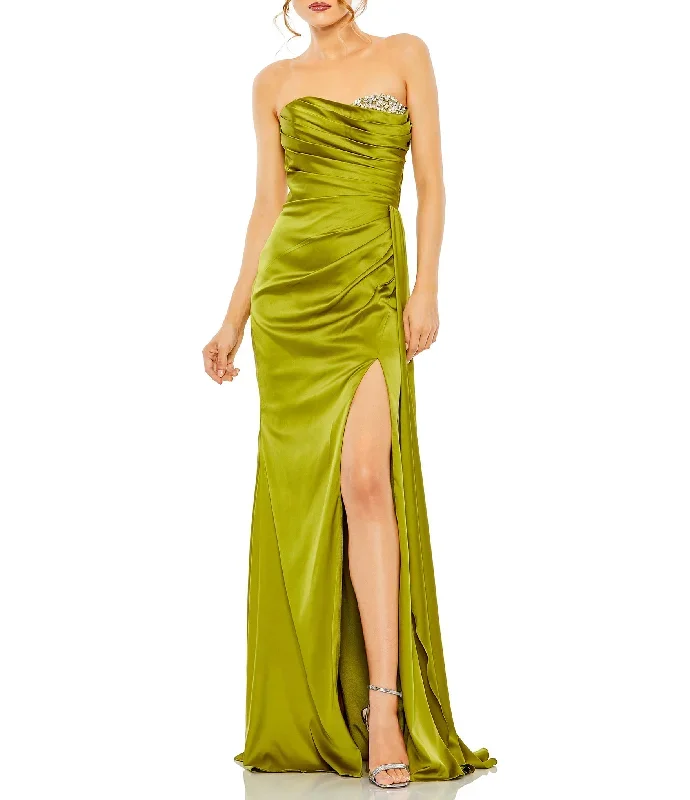 Strapless Embellished Sweetheart Neckline Satin Gown