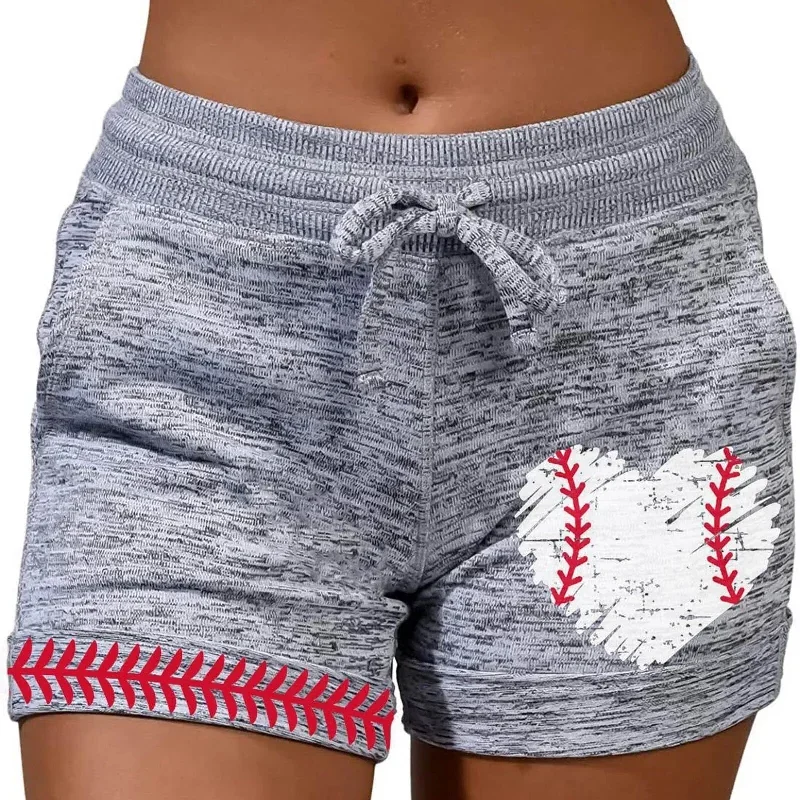 Baseball Love Print Elastic Shorts