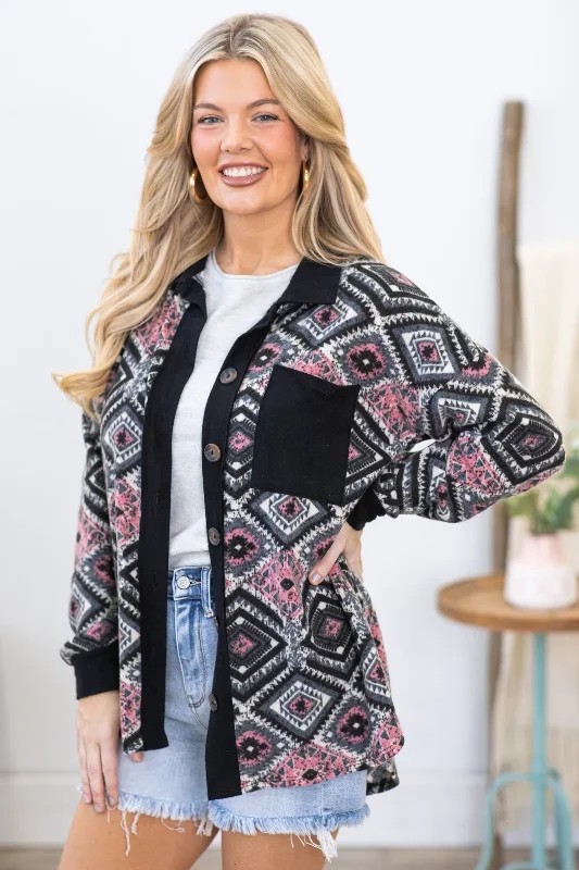 black-and-pink-aztec-print-knit-shacket