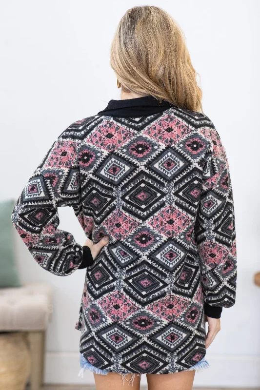 black-and-pink-aztec-print-knit-shacket