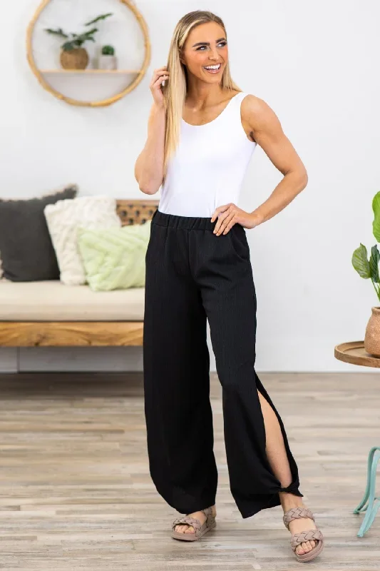 Black Gauze Pants With Ankle Tie Detail