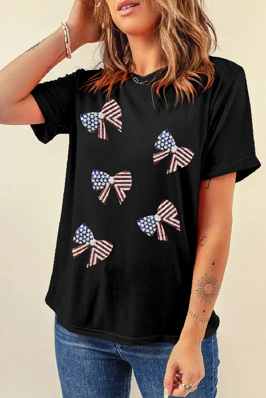 black-sequined-flag-bowknot-graphic-t-shirt