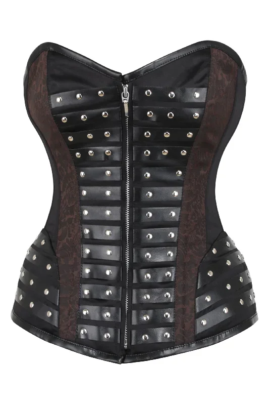 Black Studded Overbust with Brown Brocade Panels