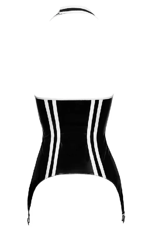 black-vinyl-bustier-with-white-stripes-one-down