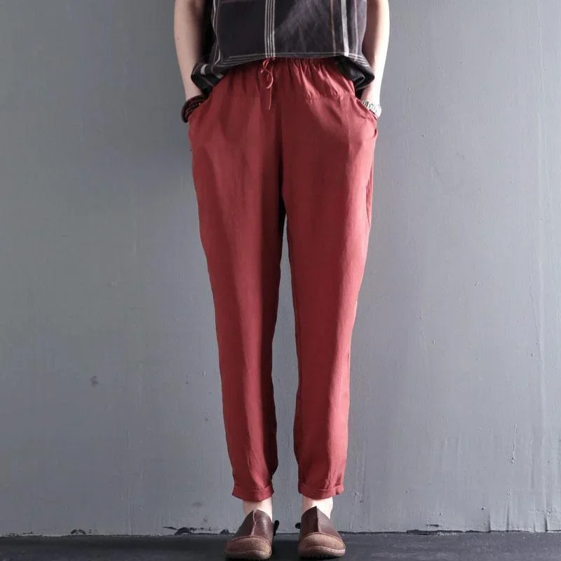 brick red long summer cotton pants feels cool