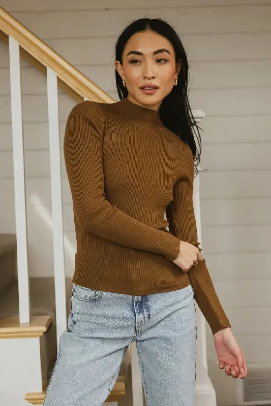 Caroline Mock Neck Sweater in Brown