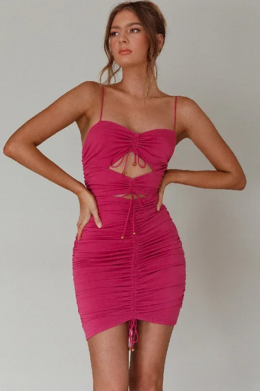 casanova-ruched-string-tie-dress-fuchsia