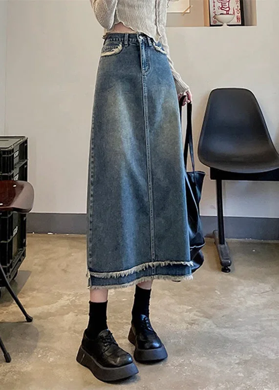 casual-blue-patchwork-high-waist-button-denim-a-line-skirts