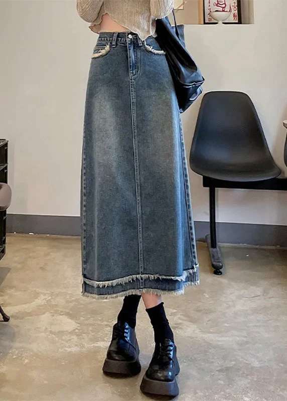 casual-blue-patchwork-high-waist-button-denim-a-line-skirts