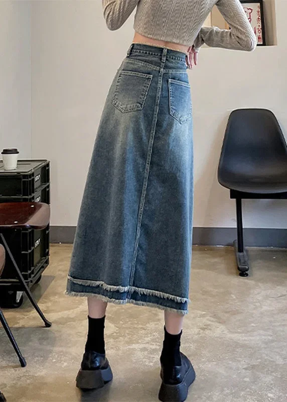 casual-blue-patchwork-high-waist-button-denim-a-line-skirts