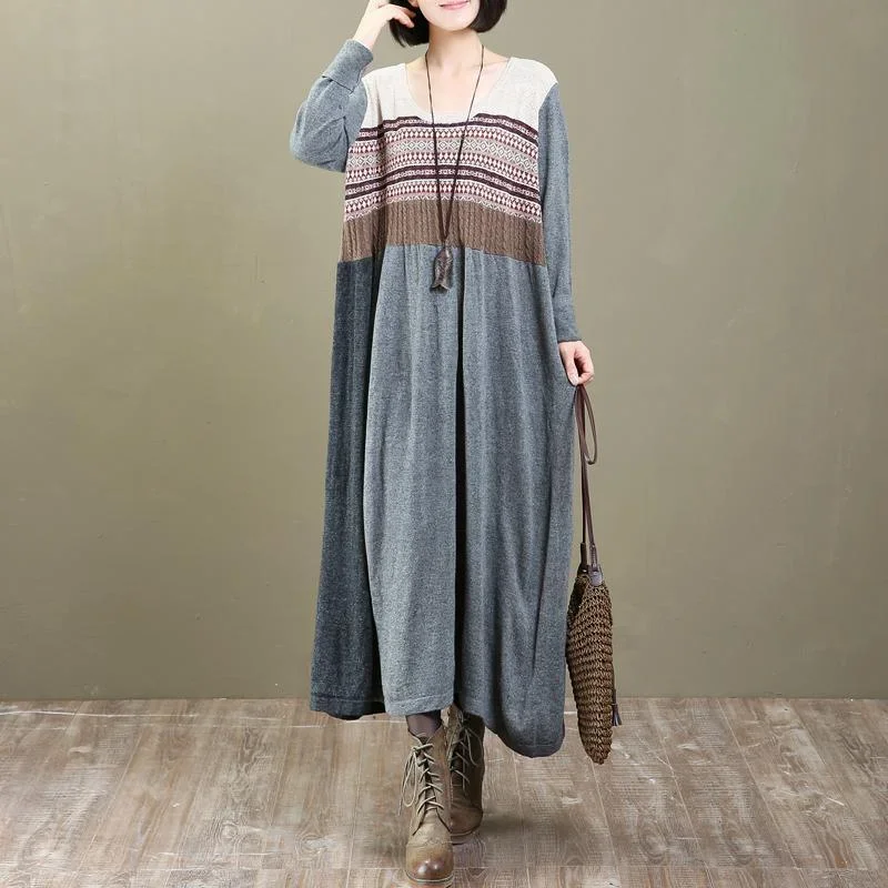 Chunky Gray Knit Maxi Dress Long Sweaters Plus Size Sweater Fine Long Gown Caftans Sweaters