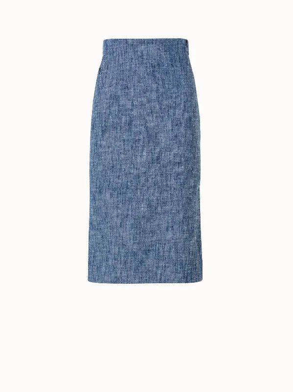 Cotton Stretch Denim Pencil Skirt With Side Slits