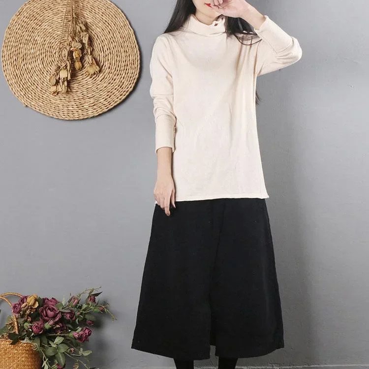 Cozy high neck beige knitwear plus size long sleeve knit top silhouette