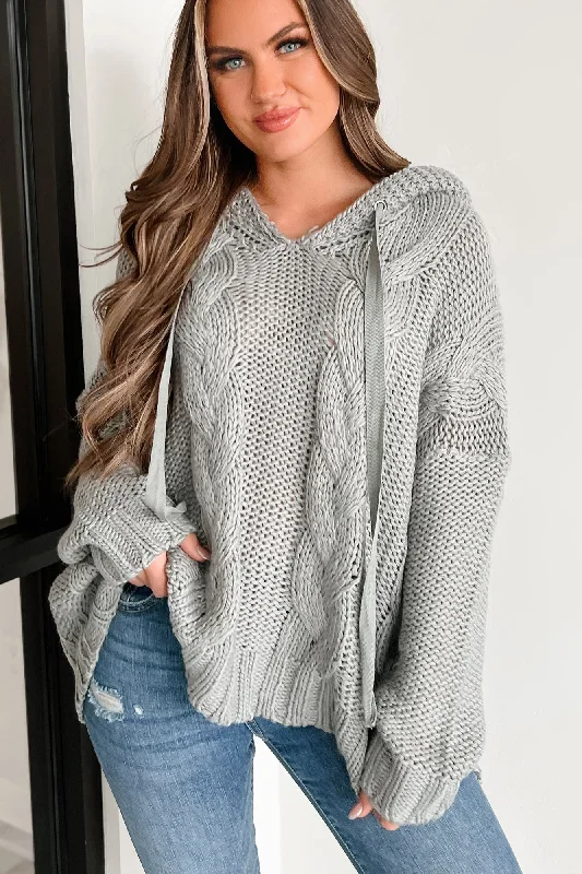 Creating Something New Cable Knit Sweater Hoodie (Grey)