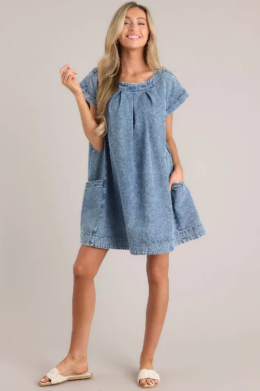 Dream of Daisies Denim Short Sleeve Mini Dress