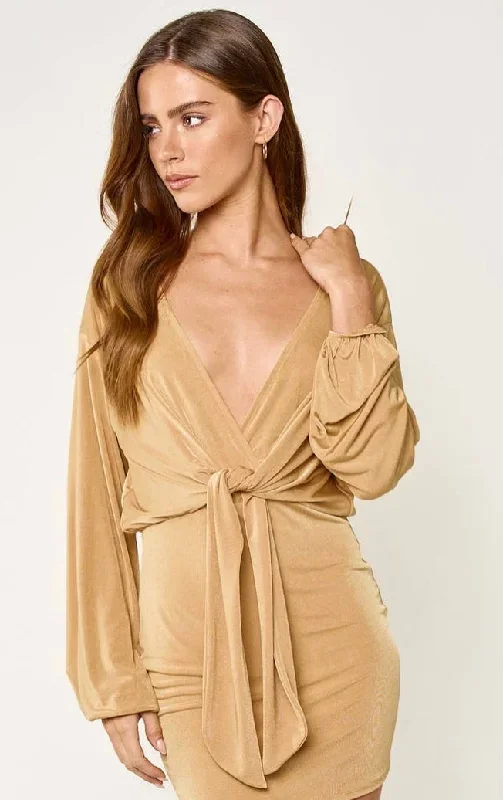 Ella Overlap Front Tie Long Sleeve Dress