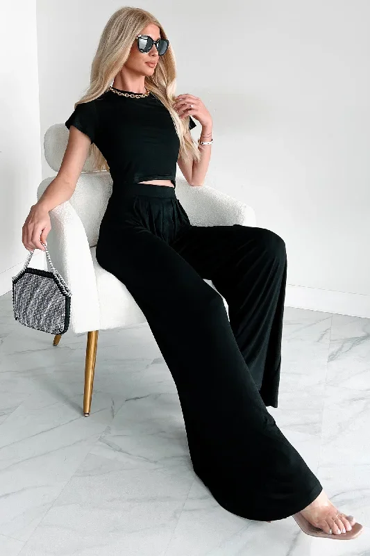 Fashionable Finesse Crop Top & Palazzo Pant Set (Black)