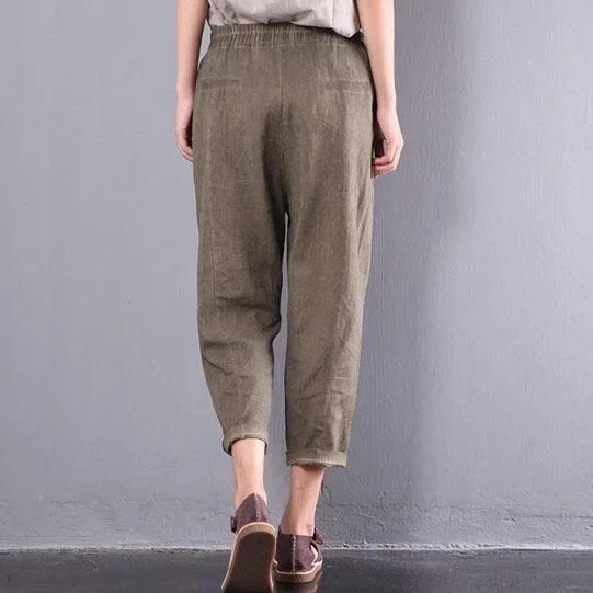 green plus size linen pants elastic waist vintage trousers