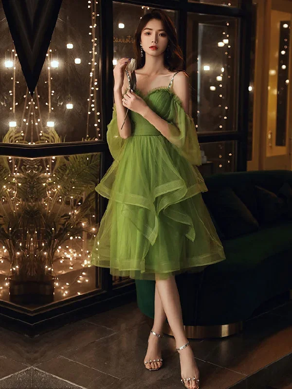 Green Sweetheart Neck Green Tulle Prom Dress, Puffy Green Homecoming Dress