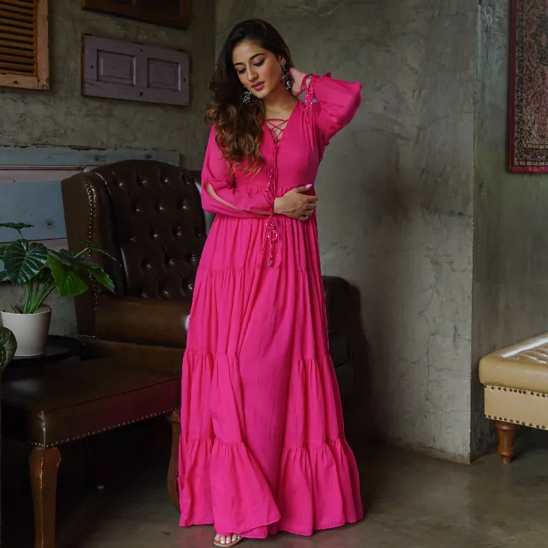 Bunaai Hot Pink Cotton Maxi Dress