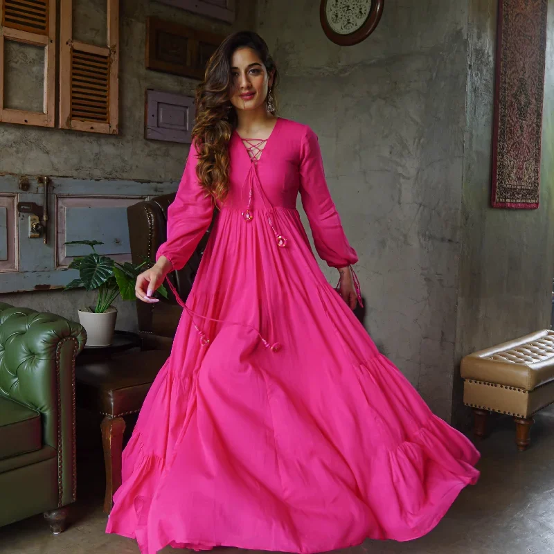 hot-pink-cotton-maxi-anarkali-dress-for-women-online