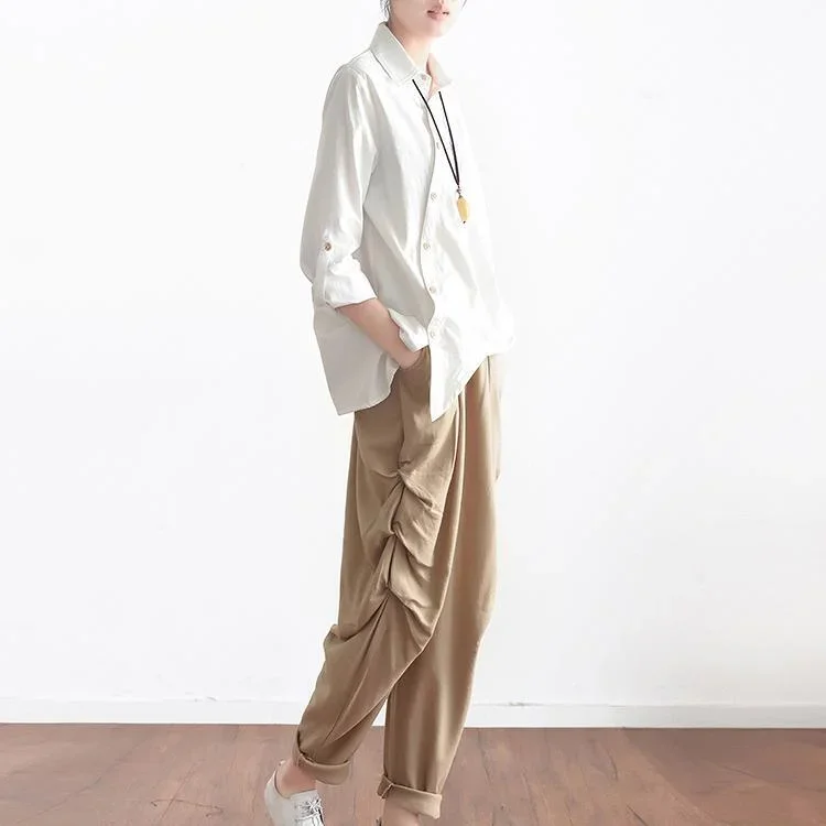 khaki stylish linen trousers casual loose harem pants