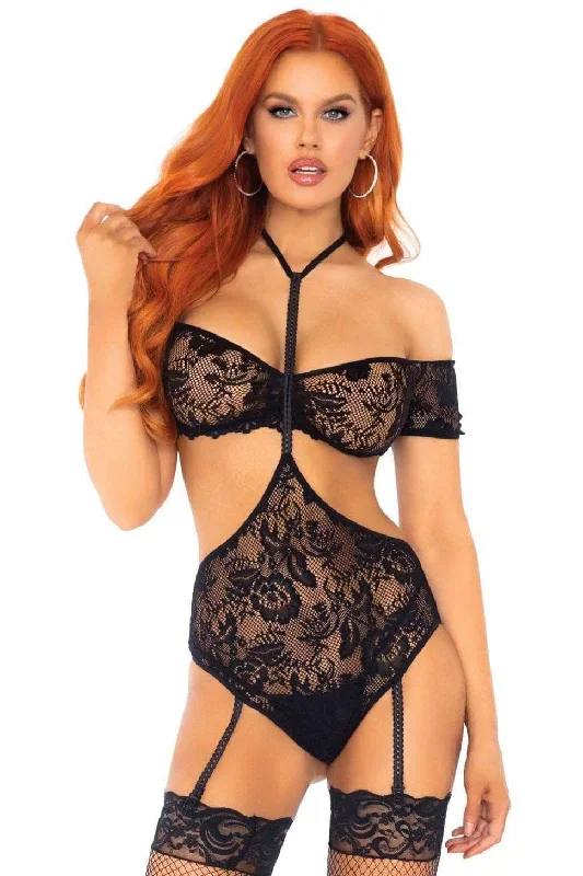 Lace Bandeau Bralette & Garter Teddy