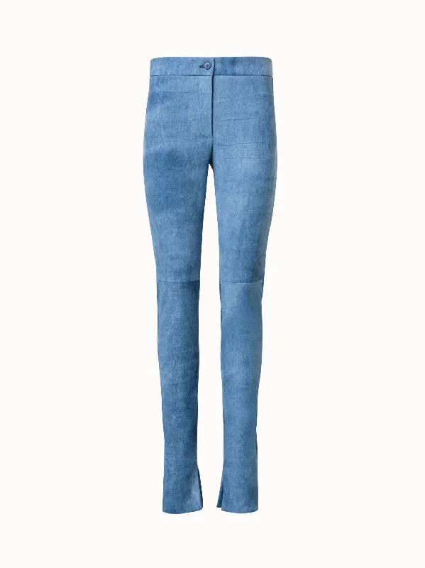 Leather Leggings with Stretch in Washed Denim Effect