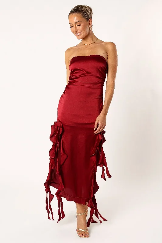 Lee Strapless Midi Dress - Wine