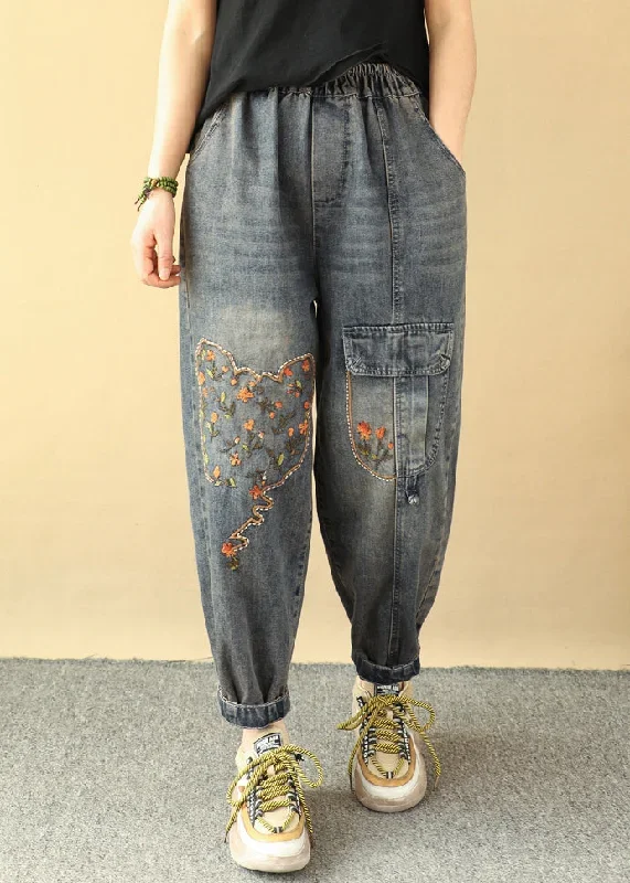 loose-blue-embroidered-pockets-elastic-waist-denim-pants-spring