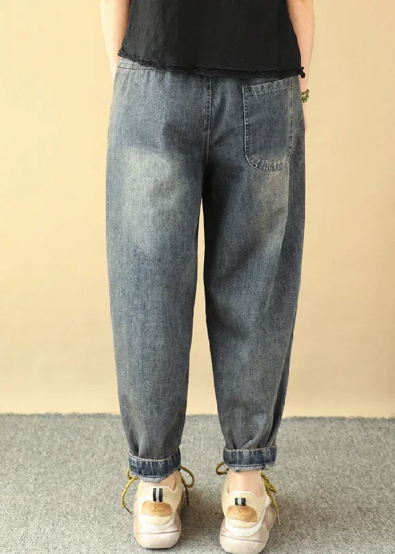 loose-blue-embroidered-pockets-elastic-waist-denim-pants-spring