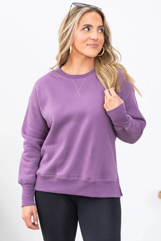 Mauve Crewneck Sweatshirt With Side Slits