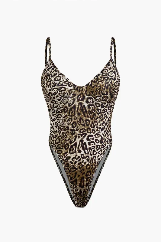 Leopard Print Backless Bodysuit