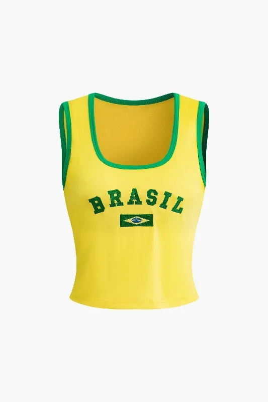 Vibrant Yellow Brasil Tank Top with Green Trim