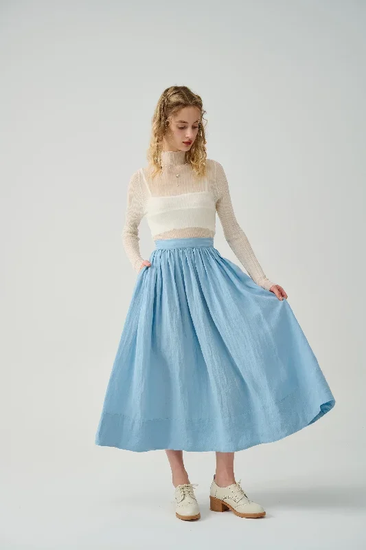 midi-linen-skirt-in-humus-a-line-skirt-pleated-flared-skirt-1950-skirt-linennaive