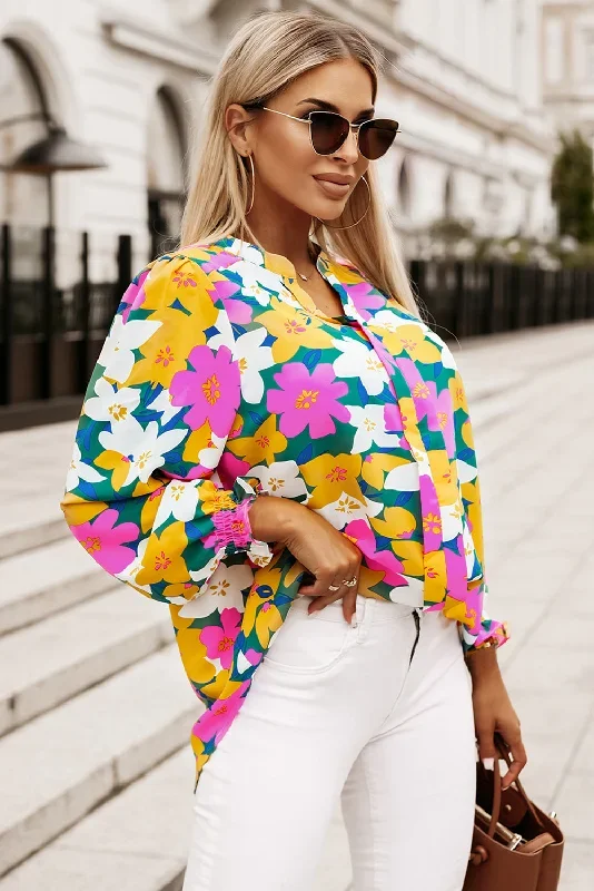 multicolor-magenta-gold-floral-v-neck-lantern-sleeve-blouse