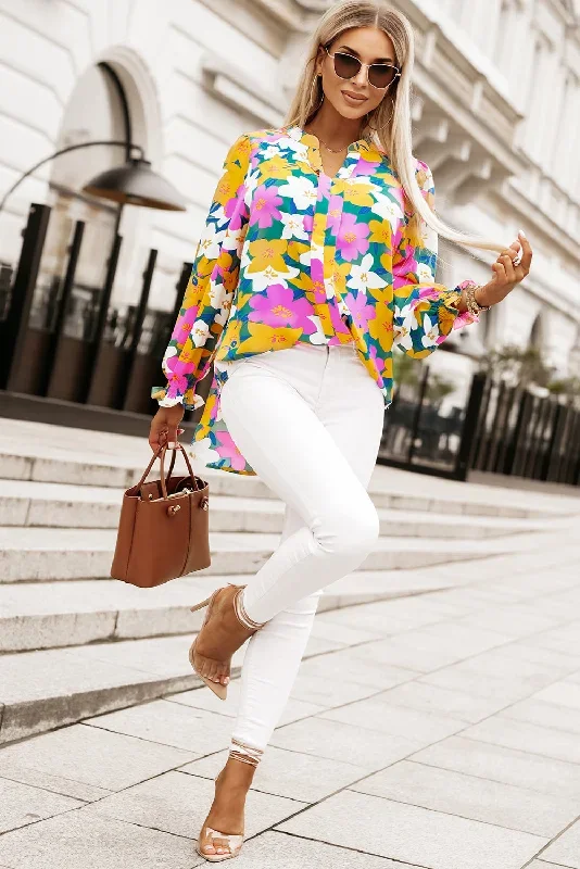 multicolor-magenta-gold-floral-v-neck-lantern-sleeve-blouse