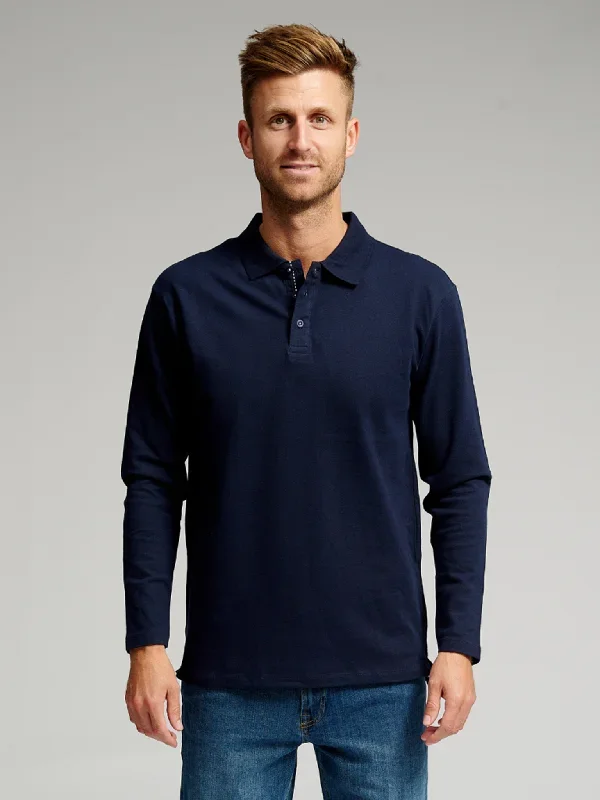 Muscle langrmet Polo Shirt - Navy