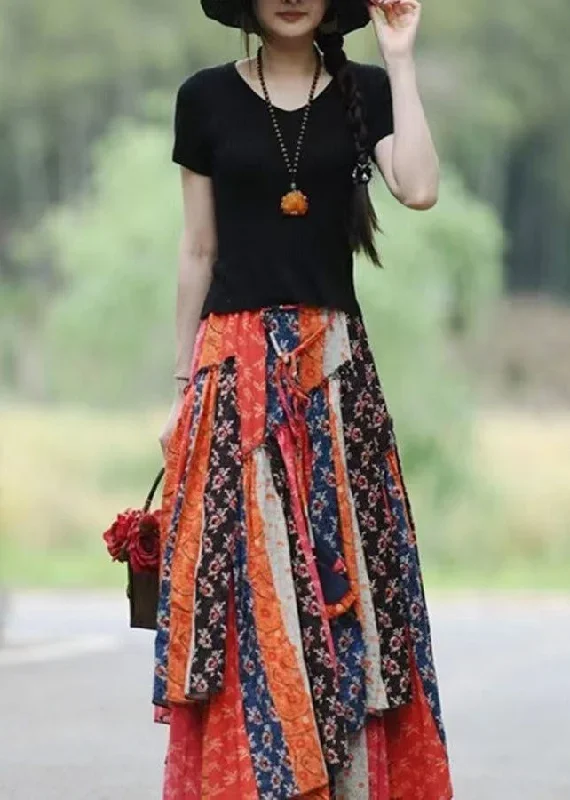 natural-asymmetrical-print-patchwork-cotton-skirts-spring